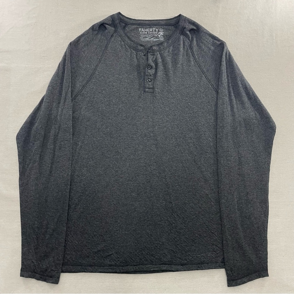 Faherty Henley Shirt Mens XL Gray Cloud Cotton Long Sleeve Soft Pima Modal Blend